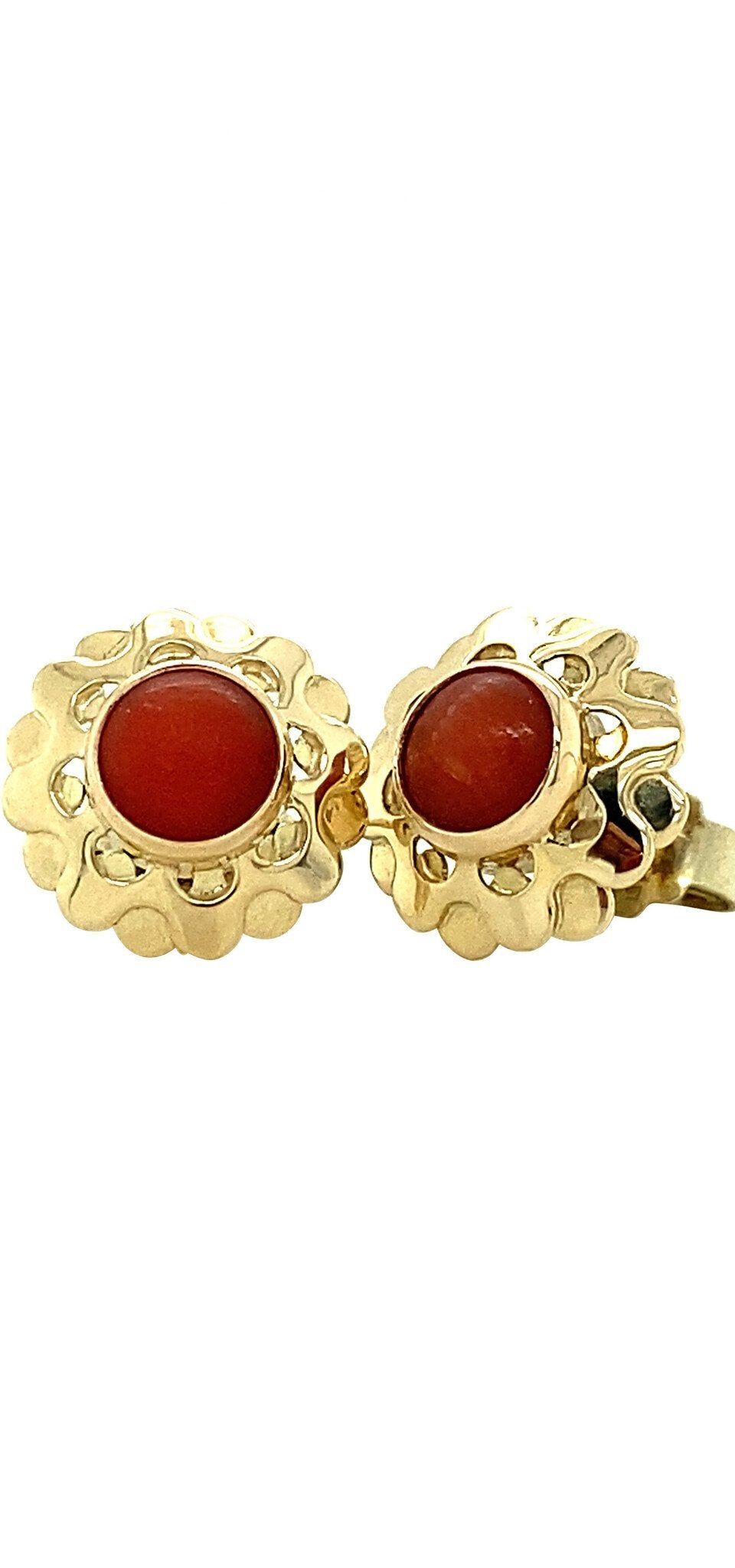 Vintage 14K Gold Stud Earrings with Red Coral